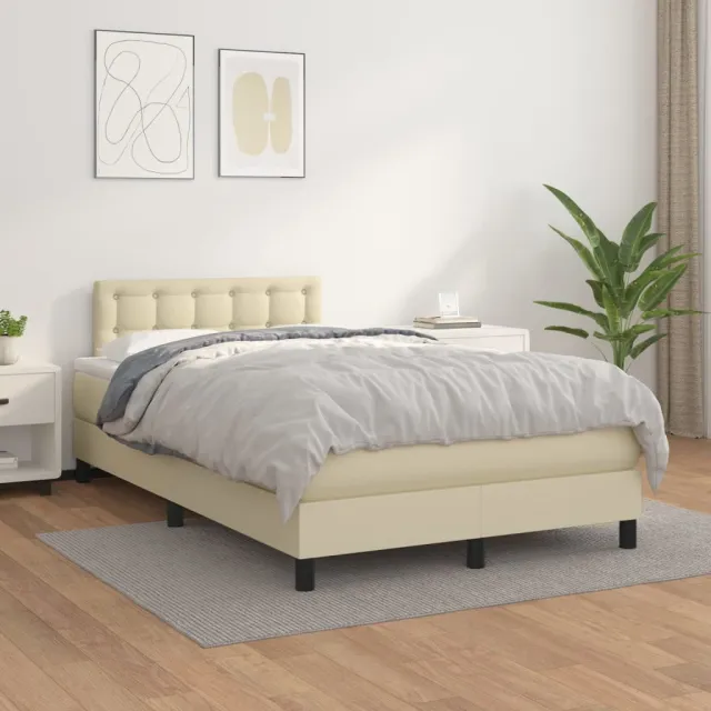 vidaXL Boxspring met matras kunstleer crèmekleurig 120x200 cm