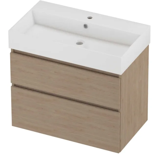 Proline Zara Badmeubelset Porselein Loft 1 Kraangat Asymmetrisch 80x46x73 cm Glans Wit Ideal Oak Eiken