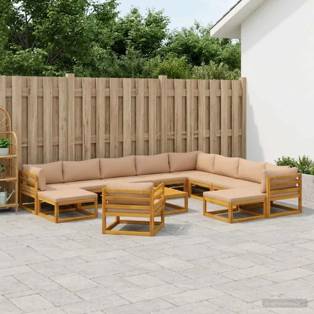 vidaXL Bankstel 12 st Naturel Massief Acaciahout, foto 2