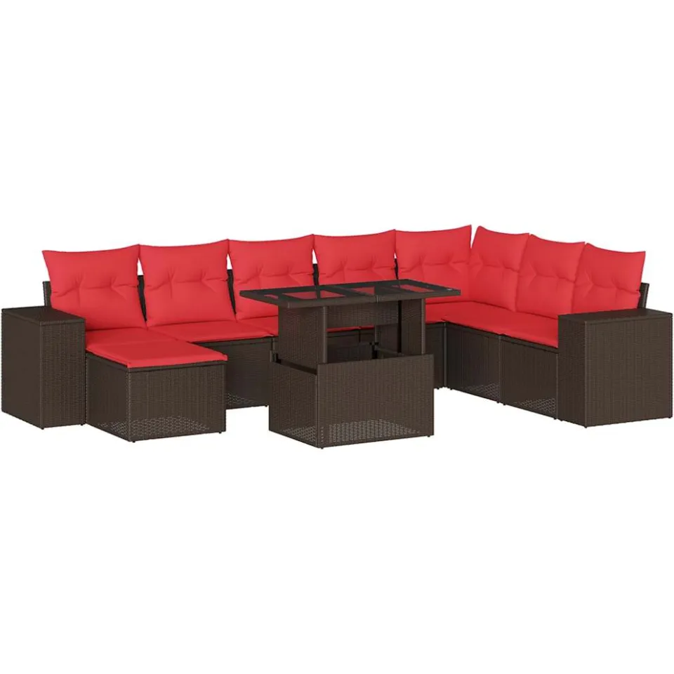 vidaXL 9-delige tuinbankset met kussens, bruin polyrotan, foto 3