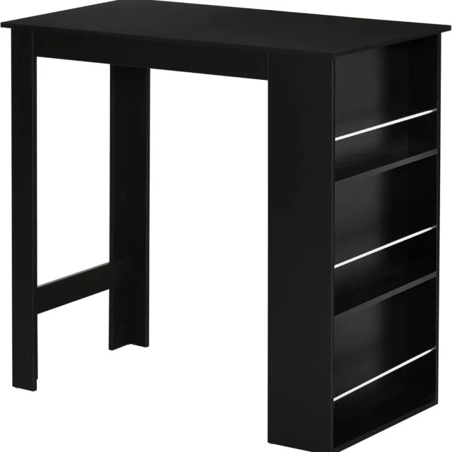 Corenia Bartafel – Bistrotafel – Eettafel – Barmeubel – Bureautafel – Modern Design – 3 Opbergplanken – Zwart Spaanplaat – 112x57x106 cm