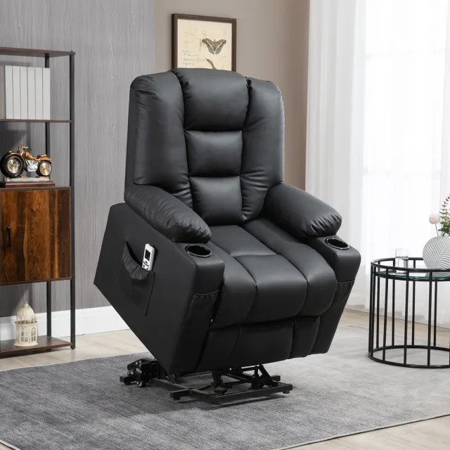 REDOM Massagestoel - Elektrisch verstelmechanisme - Sta-op functie en ligfunctie - Met afstandsbediening en USB-aansluiting - Klassiek - Volwassenen - Kunstleer - Zwart - 90 x 98 x 102 cm
