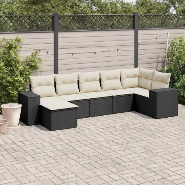 vidaXL 7-delige Loungeset met kussens poly rattan zwart, foto 2