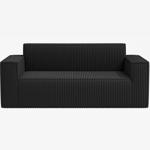 in& out door furniture Moderne Ribfluwelen Bank, Comfortabele 2-Zits Bank met Diepe Zitting, Bank voor Woonkamer/Appartement/Kantoor/Thuis, Zonder Poten/Geen Installatie/Makkelijk te Verplaatsen -Zwart