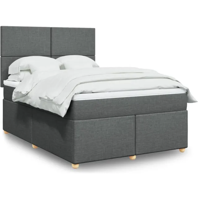 vidaXL Boxspring met matras stof donkergrijs 140x200 cm grijs