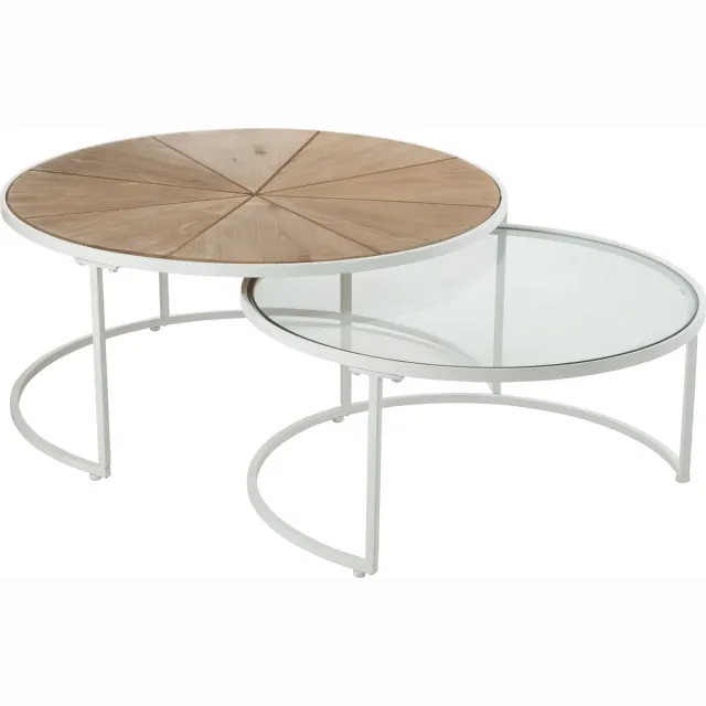 J-Line bijzettafel Relax - metaal/hout - wit/naturel - set van 2