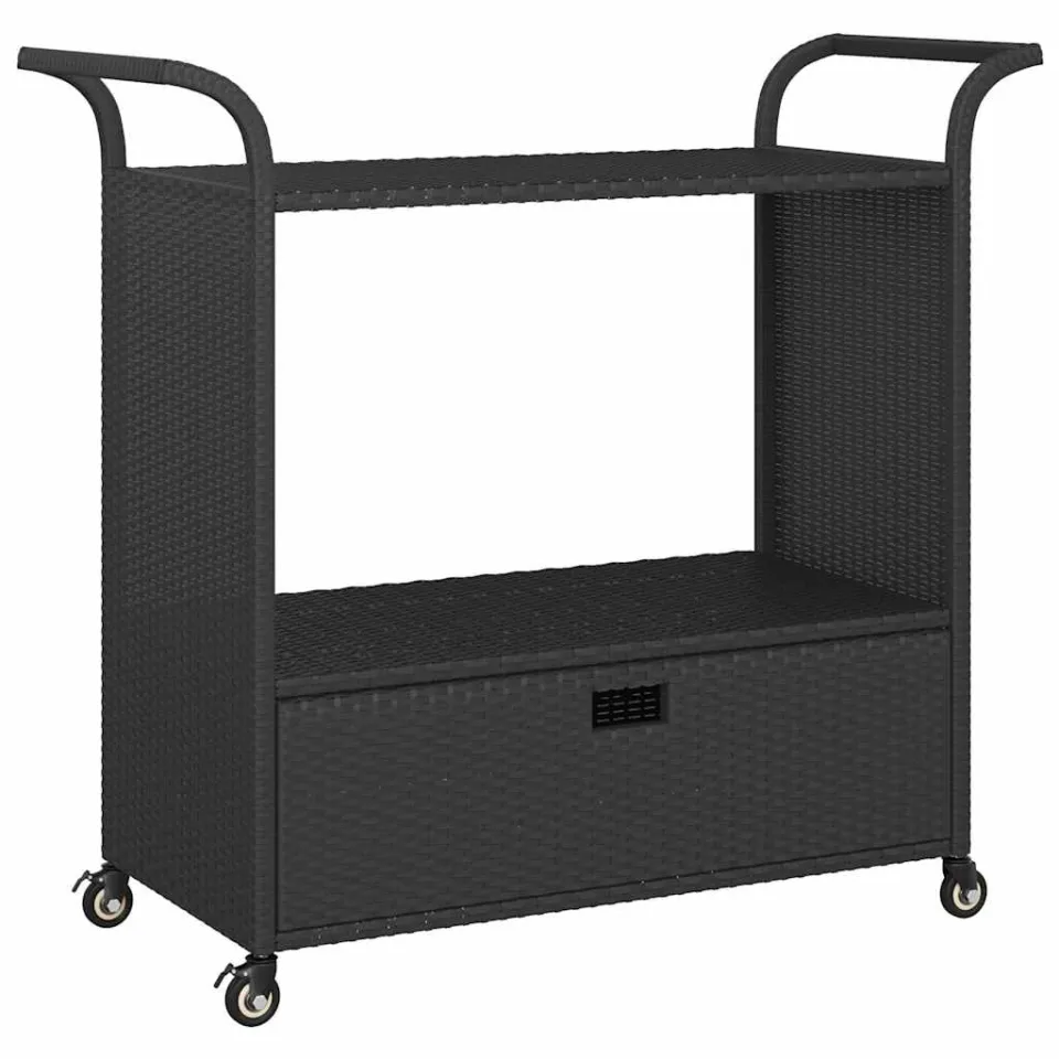 vidaXL Serveerwagen met lade 100x45x97 cm poly rattan zwart, foto 3