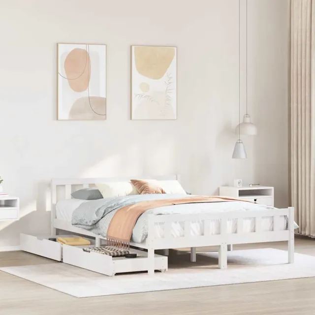 vidaXL Bedframe zonder matras massief grenenhout wit 150x200 cm