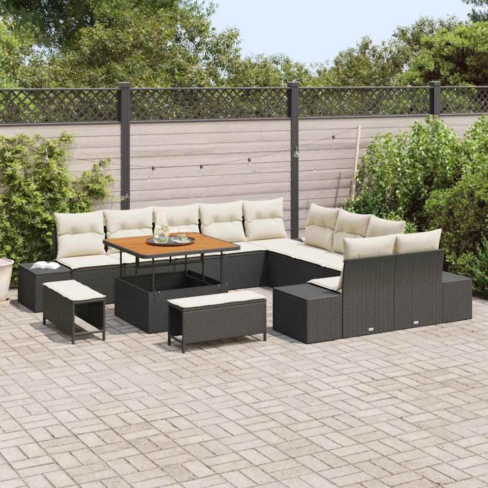vidaXL Tuinbankenset 13 st Zwart poly rattan