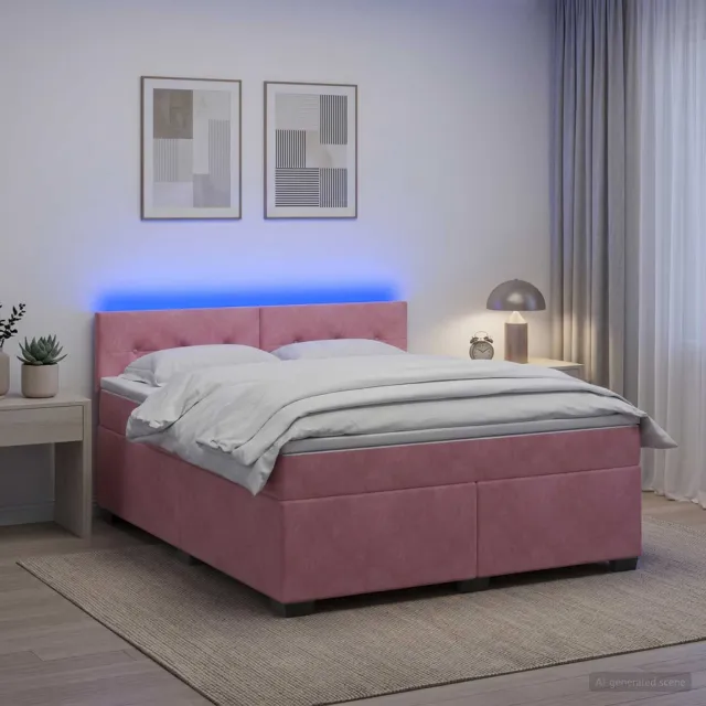 vidaXL Boxspring Bed met Matras en LED Roze 160 x 200 cm fluweel