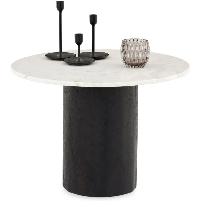 IDIMEX YAMUNA salontafel, rond, 60 cm, met marmeren blad – wit/zwart