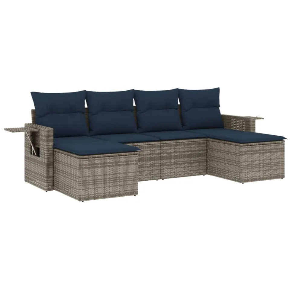vidaXL 6-delige tuinbankset met kussens, grijs polyrotan, foto 3