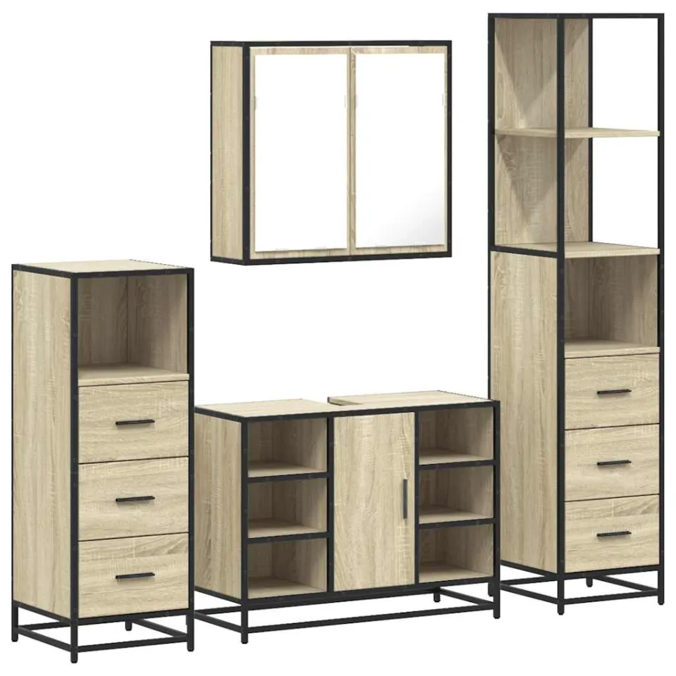 vidaXL 4-delige Badkamermeubelset bewerkt hout sonoma eikenkleurig, foto 3