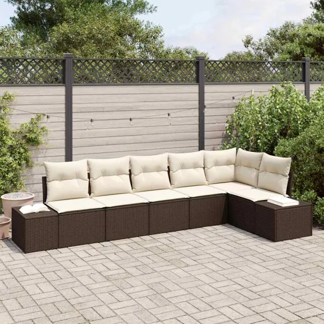 vidaXL Tuin Sofa Set 6 st Bruin en Crème poly rattan, foto 2