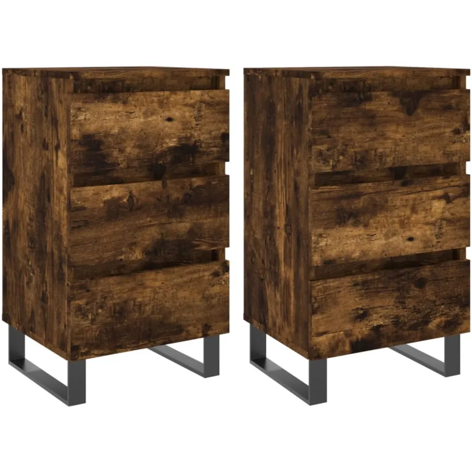 vidaXL Nachtkastjes 2 st 40x35x69 cm bewerkt hout gerookt eikenkleurig, foto 4
