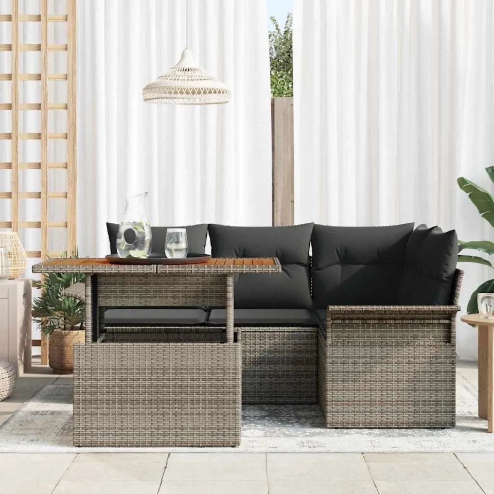 vidaXL Tuin Sofa Set 5 st Grijs Poly riet, foto 3