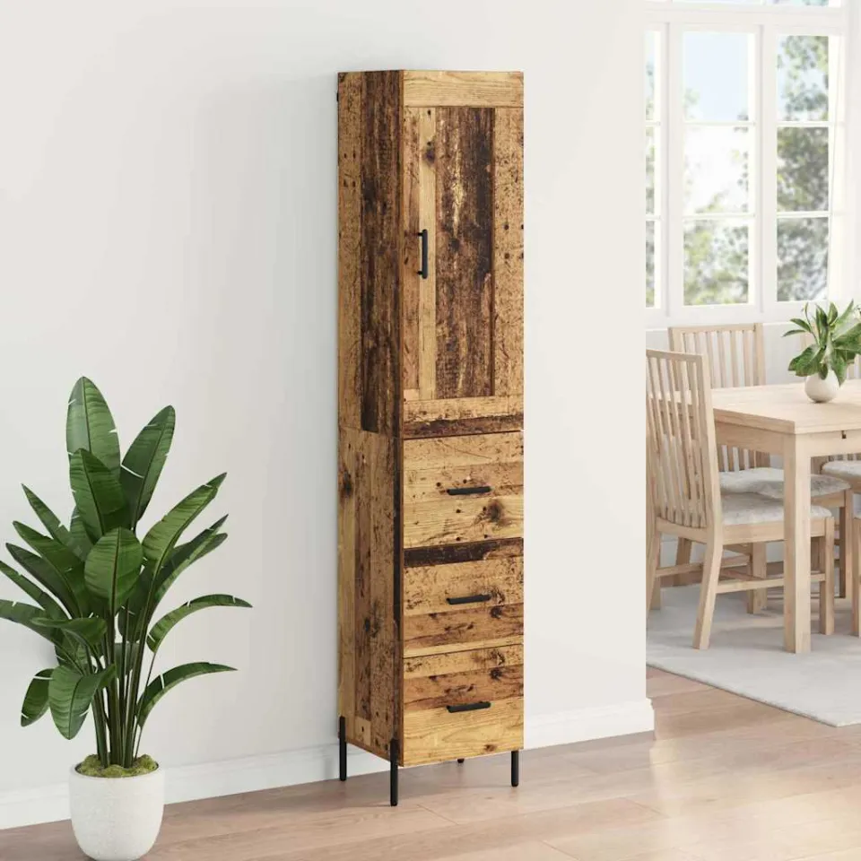 vidaXL Highboard Oud Hout 34,5 x 34 x 180 cm Bewerkt hout bruin, foto 4