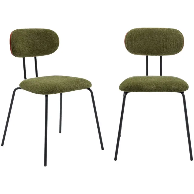 sweeek 2 stoelen gebogen hout walnootkleur en waterafstotende stof, poten mat zwart metaal - l 45 x b 55 x h 80cm - erin
