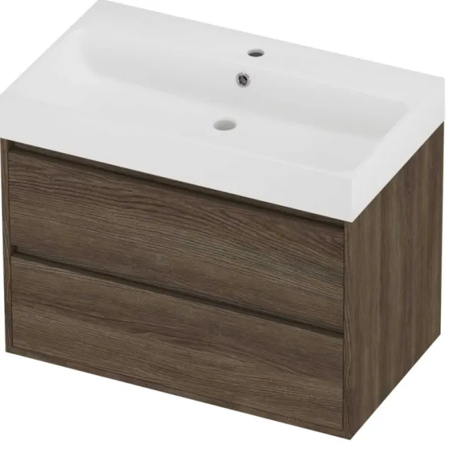Proline Podium Badmeubelset Polystone Loft 1 Kraangat Greeploos 80x46x62 cm Mat White Vital Oak Eiken