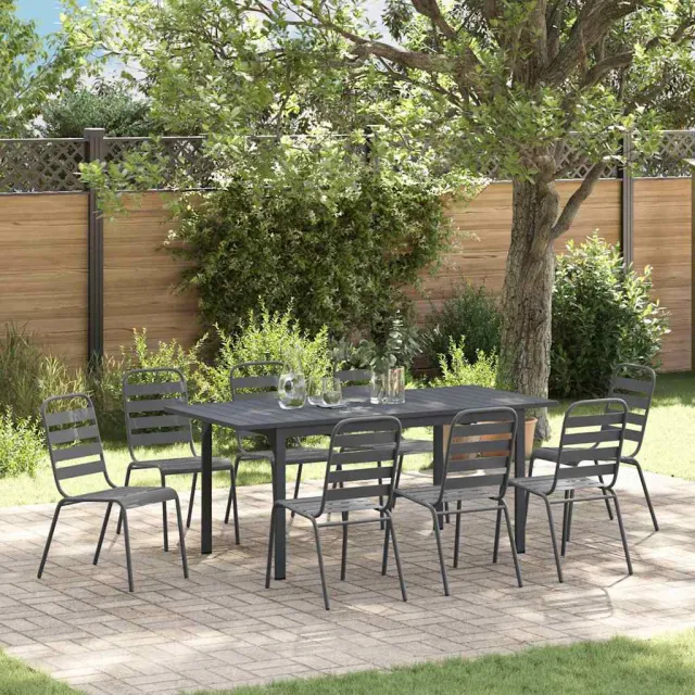 vidaXL Tuin eettafelset 9 st Antraciet Poedercoating staal, foto 2