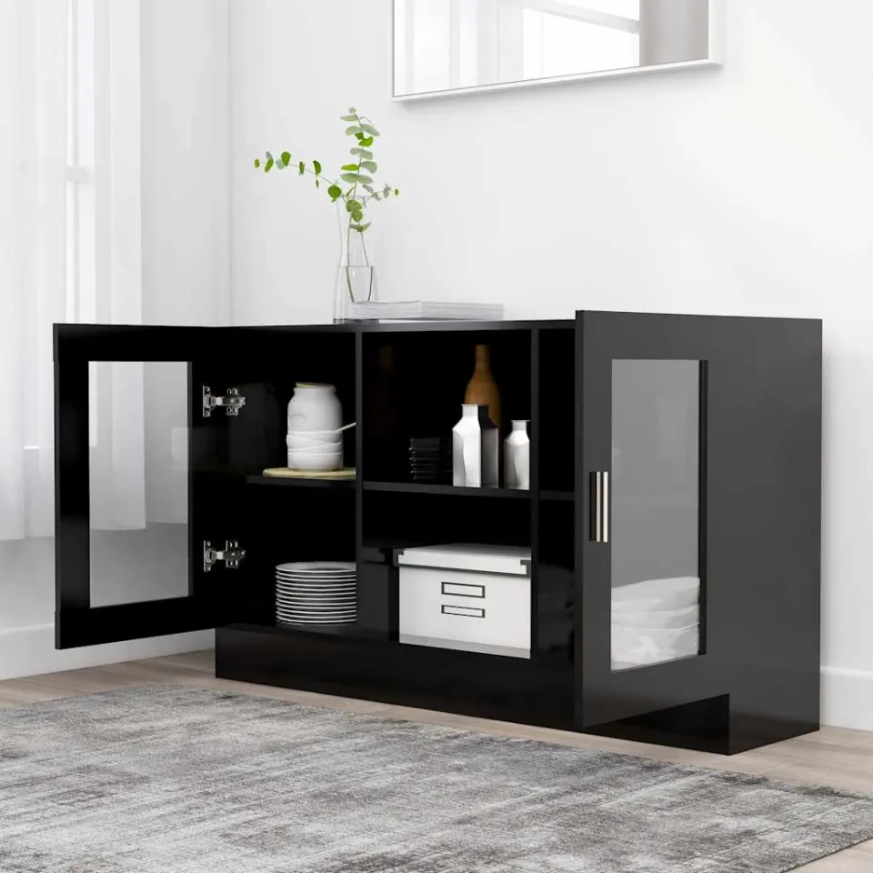 vidaXL Vitrinekast 120x30,5x70 cm bewerkt hout zwart, foto 4
