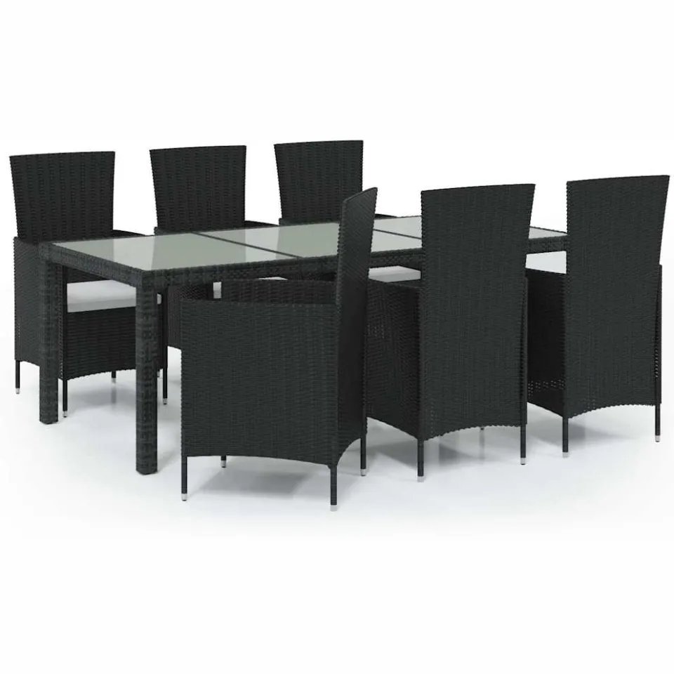 vidaXL 7-delige Tuinset met kussens poly rattan zwart, foto 3