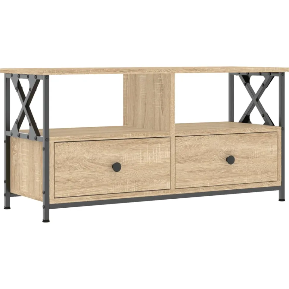 vidaXL Tv-meubel 90x33x45 cm bewerkt hout en ijzer sonoma eikenkleur, foto 3