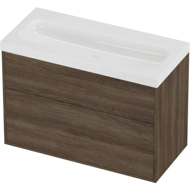 Proline Haga Badmeubelset Polystone Mezza 2 Laden 100x46x73 cm Glans Wit Vital Oak Eiken