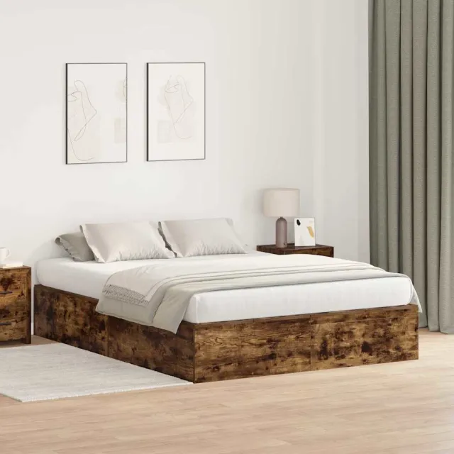 vidaXL Opbergbedframe Gerookt eiken 150 x 200 cm Bewerkt hout Bruin