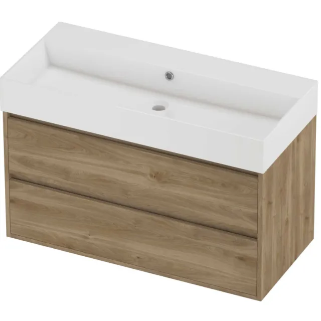 Proline Zara Badmeubelset Porselein Loft 100x46x65 cm Glans Wit Cider Oak Eiken