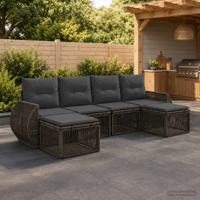 vidaXL Tuinbankenset 6 st 6-zits Grijs en Donkergrijs poly rattan, foto 2