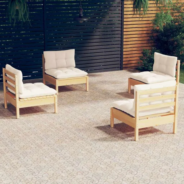 vidaXL 4-delige Loungeset met crèmekleurige kussens grenenhout, foto 2