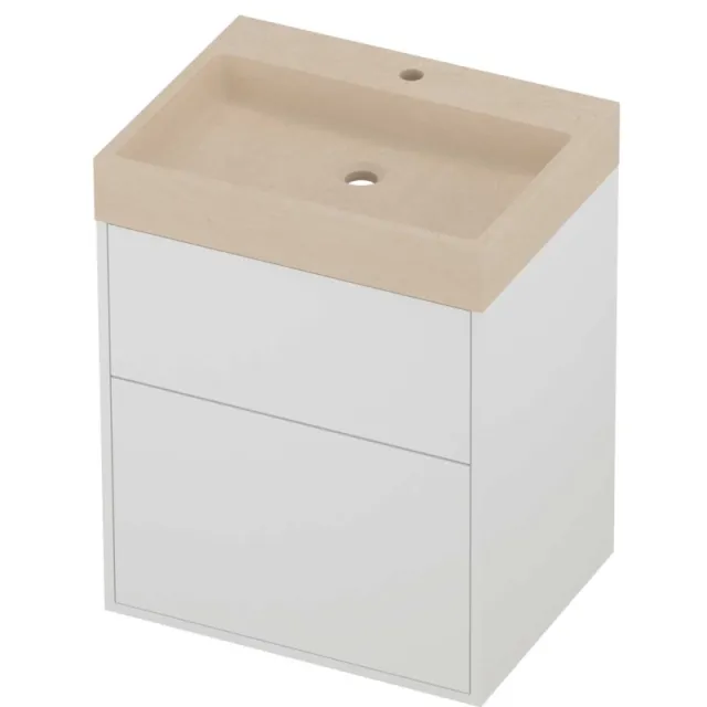 Proline Evoli Badmeubelset Hardsteen Loft 1 Kraangat Voor Grepen 60x46x75 cm Sand Stone Mat White Mat Wit