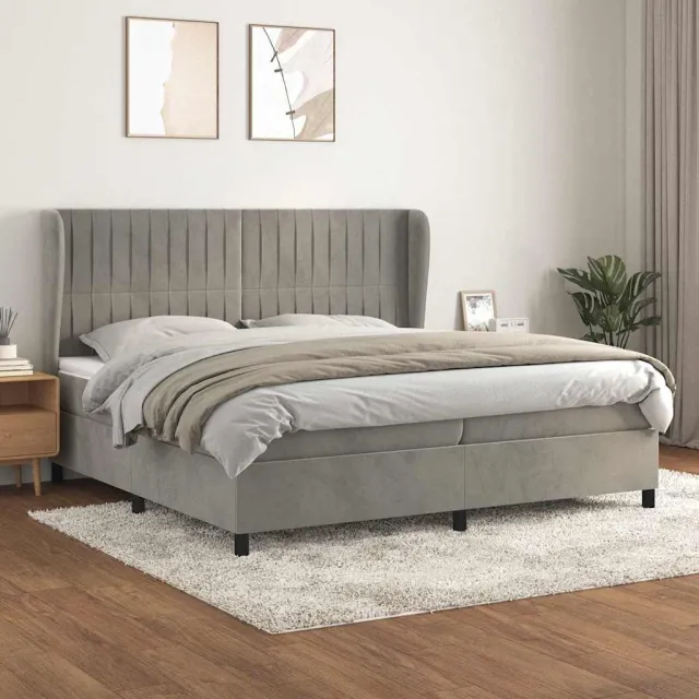 vidaXL Boxspring met matras fluweel lichtgrijs 200x200 cm grijs