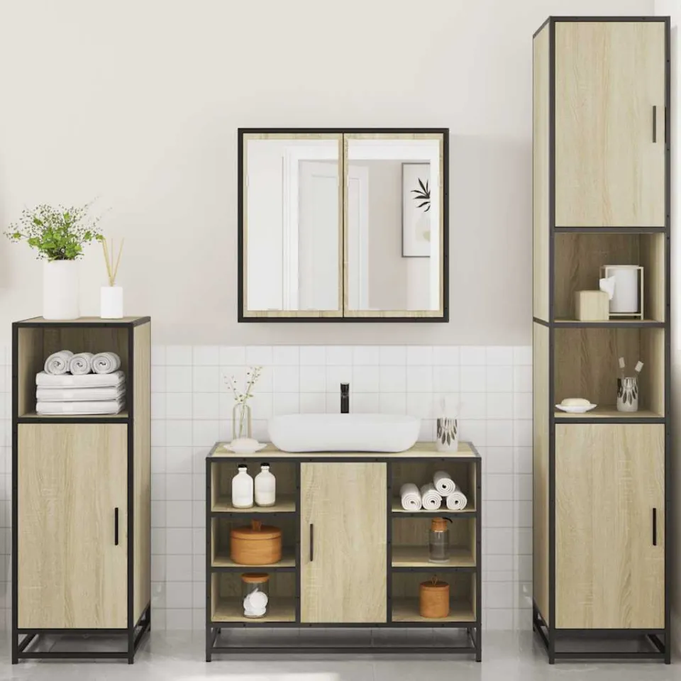 vidaXL 4-delige Badkamermeubelset bewerkt hout sonoma eikenkleurig, foto 2