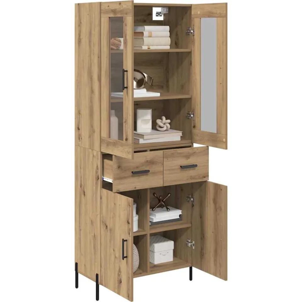 vidaXL Highboard Artisan Eiken 69,5 x 34 x 180 cm Bewerkt hout Bruin