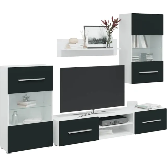 vidaXL 5-delige Tv-meubels met LED-verlichting bewerkt hout matindigo Blauw