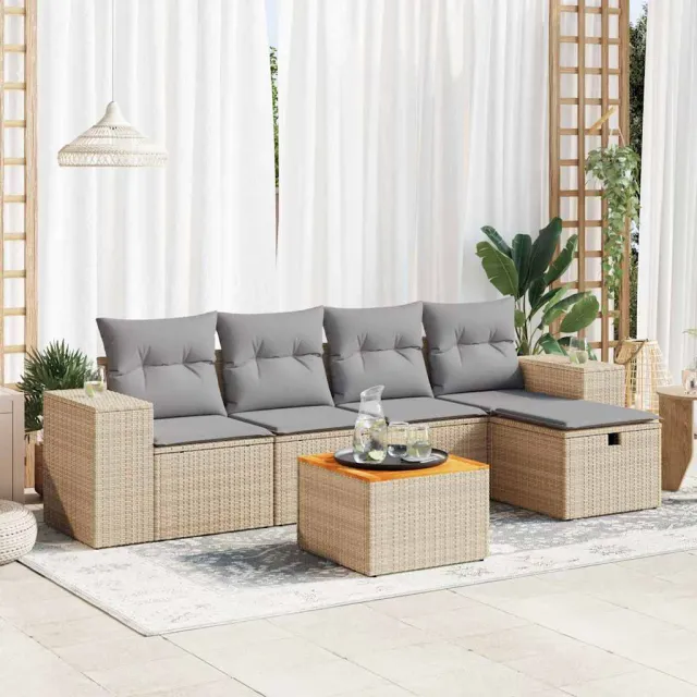 vidaXL 6-delige Loungeset met kussens poly rattan beige, foto 2