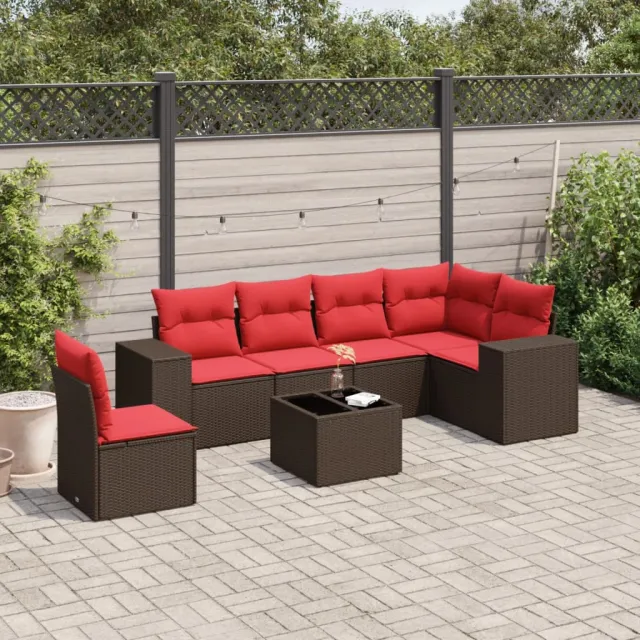 vidaXL 7-delige tuinbankset met kussens, bruin polyrotan, foto 2