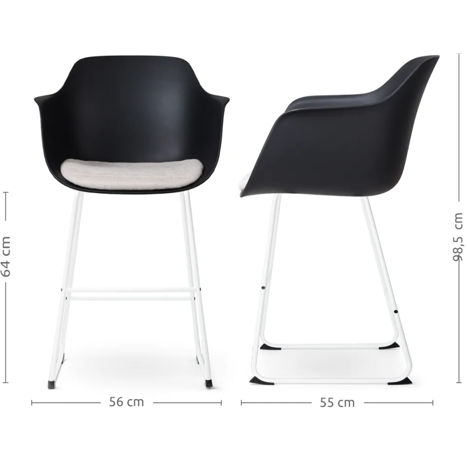 Nolon Nino-Liz barkruk zwart met beige zitkussen - wit onderstel - 65 cm, foto 4
