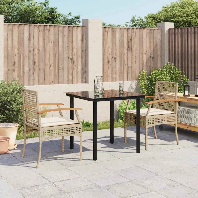 vidaXL 3-delige Tuinset met kussens poly rattan beige, foto 2