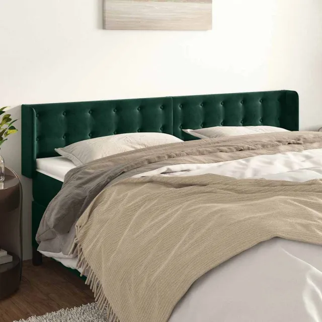 vidaXL Hoofdbord met randen 203x16x78/88 cm fluweel donkergroen groen