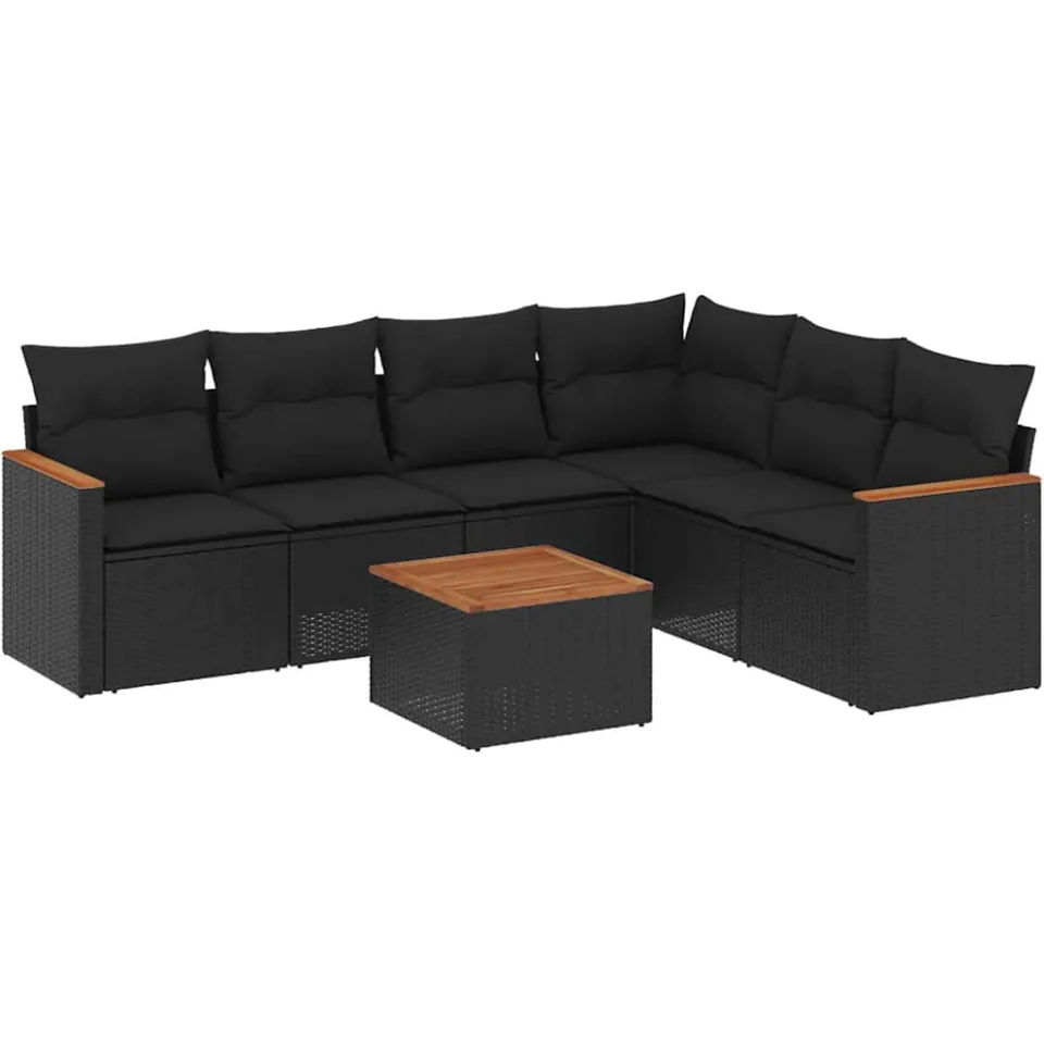 vidaXL 7-delige Loungeset met kussens poly rattan zwart, foto 3