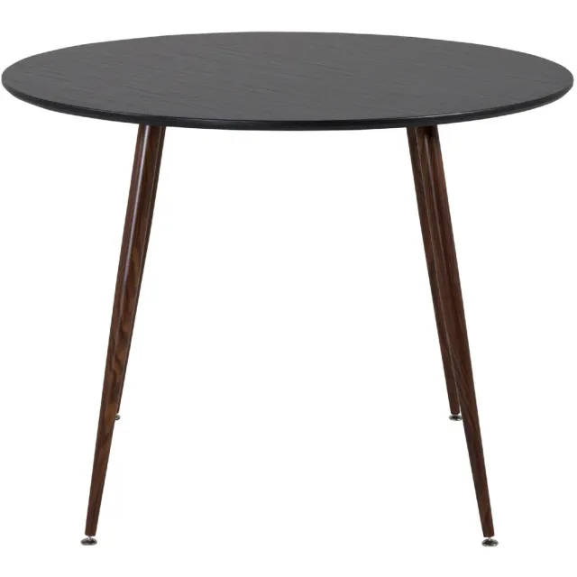 QUVIO Ronde Eettafel - Zwart Tafelblad - Walnoot Poten - 100 cm Diameter