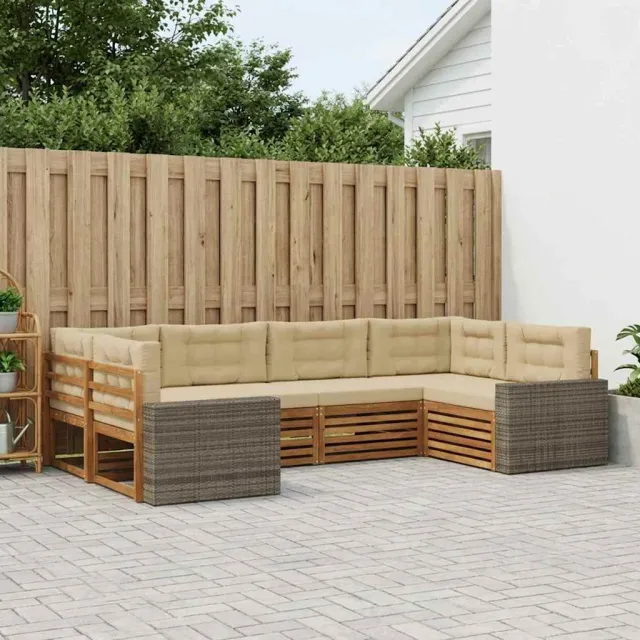vidaXL Buiten bankenset 6 st 6-zits Natuurlijk en Beige