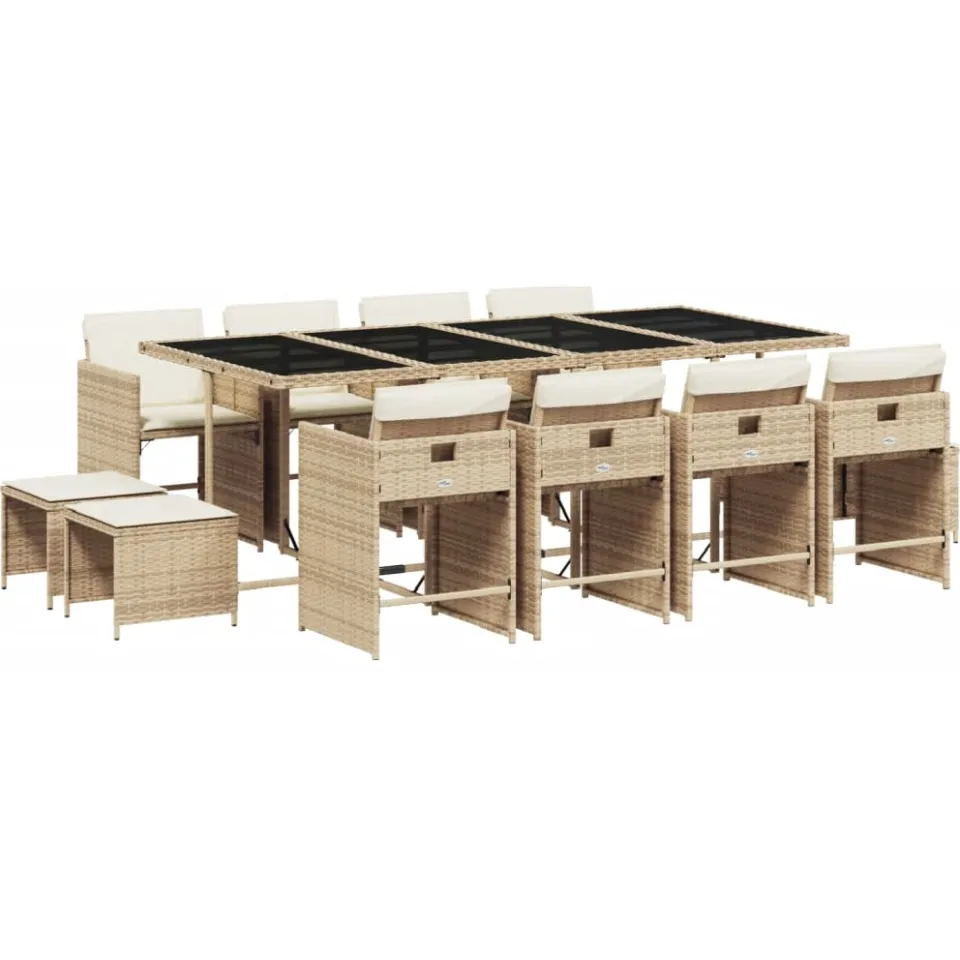 vidaXL 13-delige Tuinset met kussens poly rattan beige