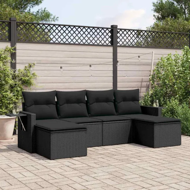 vidaXL 6-delige Loungeset met kussens poly rattan zwart, foto 2