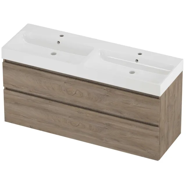 Proline Podium Badmeubelset Polystone Loft Dubbel 140x46x70 cm Glans Wit Raw Oak Eiken
