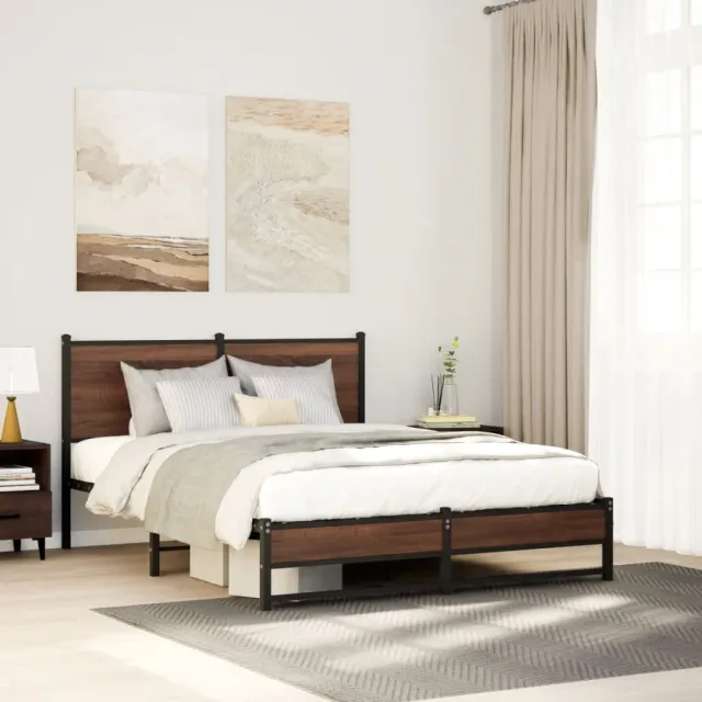 vidaXL Bedframe zonder matras metaal bruin eikenkleurig 150x200 cm