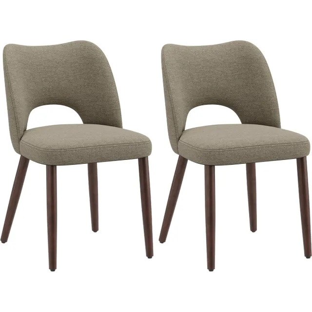 COLAMY Set van 2 eetkamerstoelen van stof - Gebogen open rugleuning - Dikke gewatteerde zitting - Poten van massief hout - Moderne keukenstoelen - Naturel bruin
